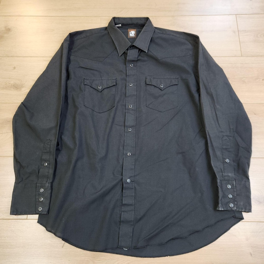 Vintage Karman Shirt Mens 15 36 Black Solid Long Sleeve Western Button Up Cowboy